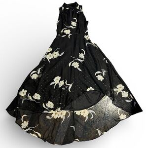 White House Black Market Black Floral High Low Dress size 4